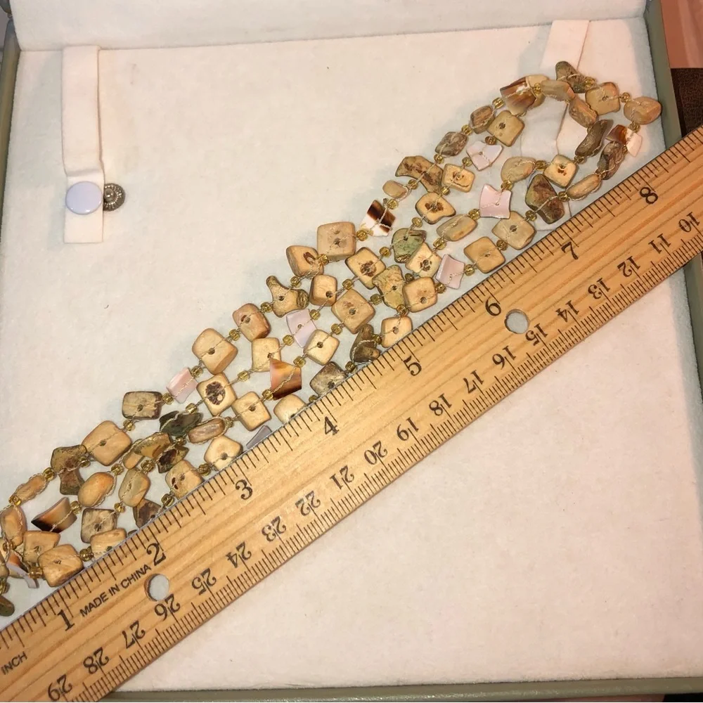 Vintage Driftwood Distressed Wood Beaded Long Strand Necklace MOD Brutalist Edgy - Picture 6 of 11